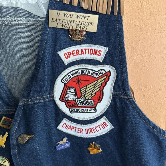 Custom Patchwork Pins Denim Jean Vest Motorcycle Chapter S Indiana GWRRA - Picture 2 of 12